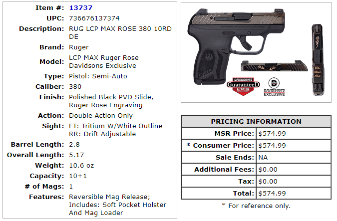 Ruger Lcp Max Rose Rd Gun Reviews Gun Dealer