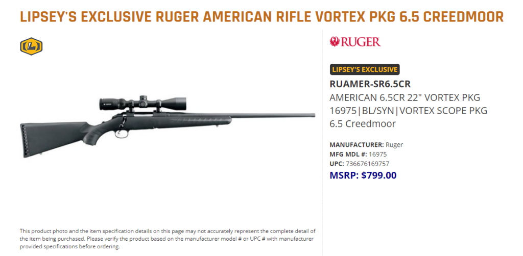 Lipsey’s Exclusive Ruger American Rifle Vortex Pkg 6.5 Creedmoor Gun