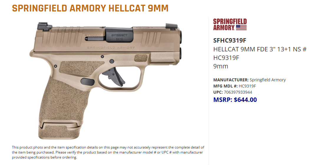 Springfield Hellcat 9mm Fde 3″ 13+1 Ns – Gun Reviews – Gun Dealer