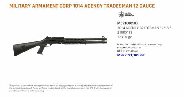 Military Armament Corp 1014 Agency Tradesman 12 Gauge - Image 2