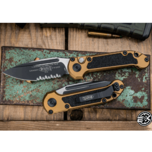 Microtech LUDT Gen III Automatic Folding Knife Tan 3.4" M390 Drop Point Black Serrated 1135-2TA