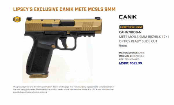 Lipsey's Exclusive CANIK METE MC9LS 9mm - Image 2