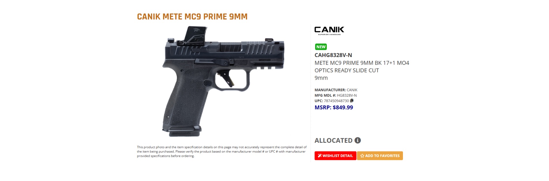 CANIK METE MC9 PRIME 9MM BK 17+1 W/ MO4 OPTIC 8730 - Image 2