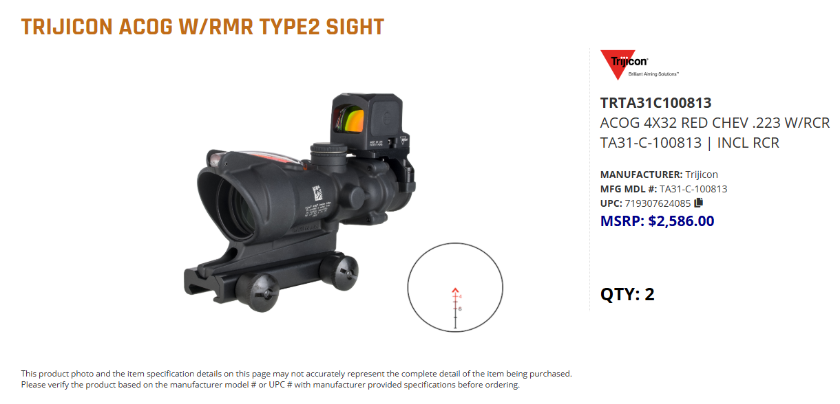 TRIJICON ACOG 4X32 RED CHEV .223 W/RCR TA31-C-100813 | INCL RCR - Image 2
