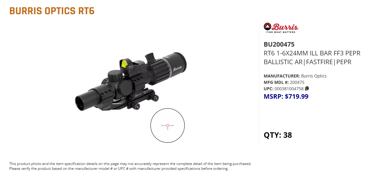 BURRIS RT6 1-6X24MM ILL BAR FF3 PEPR - Image 2