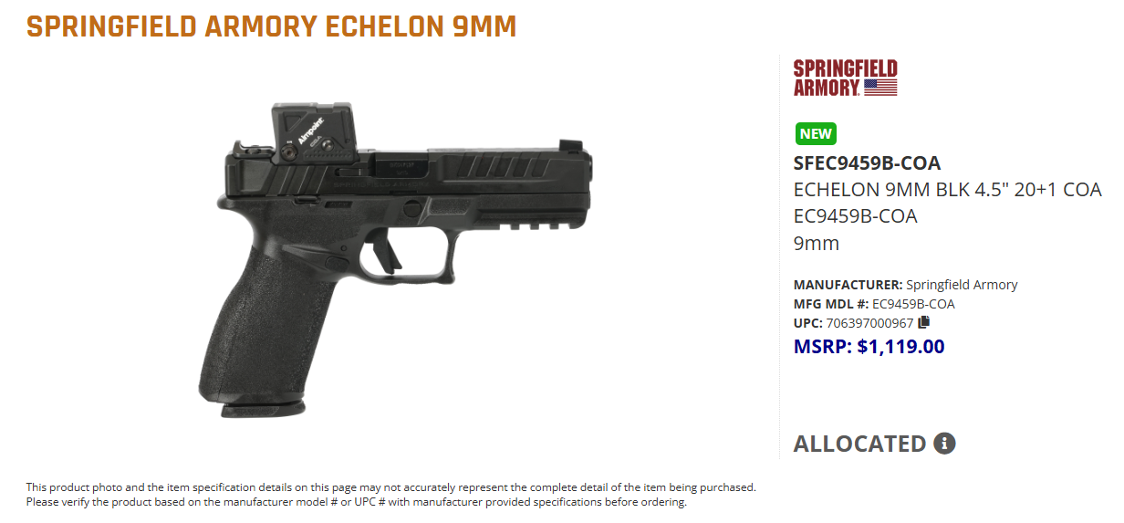 Springfield Echelon 4.5C W/ Aimpoint COA 0967 - Image 2