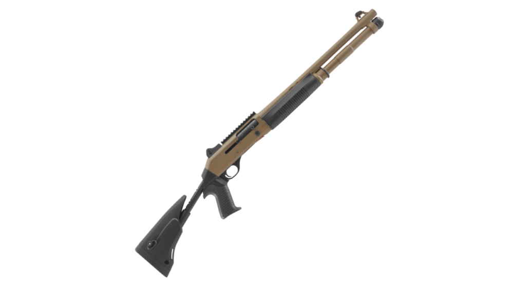 Benelli M4 EXT 12 GA 18.5″ Bbl ARGO Dual-Piston 7+1 Cap Enlarged Bolt Release Pic Rail Ghost Ring Sights Pistol Grip Tele Stock FDE Shotgun 11788