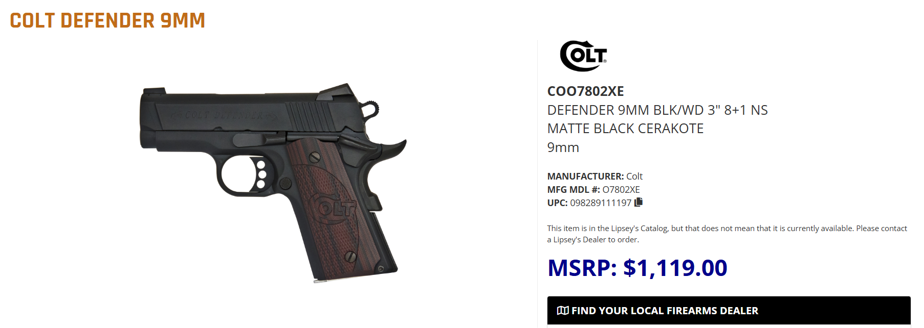 Colt Defender 9mm Matte Black Cerakote 1197 - Image 2