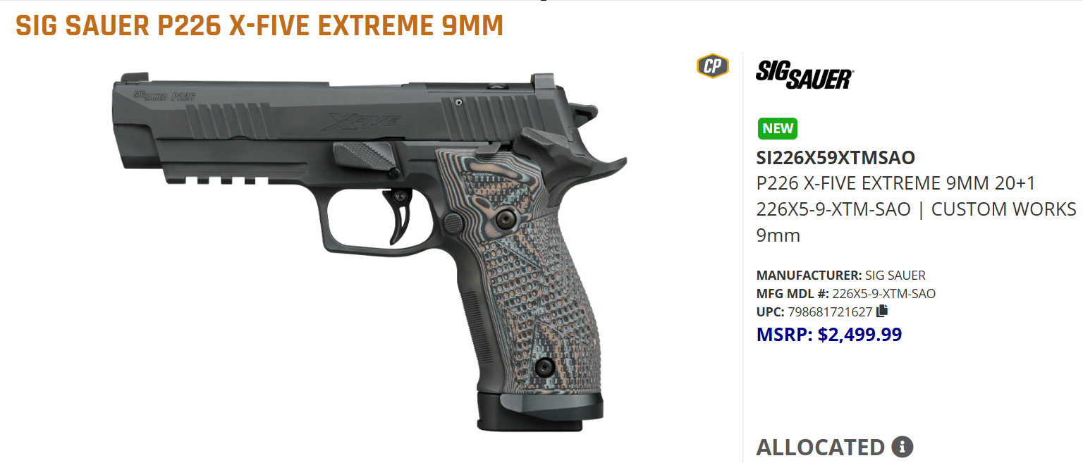 SIG P226 X-FIVE EXTREME 9MM 20+1 | CUSTOM WORKS 9mm 1627 – Gun