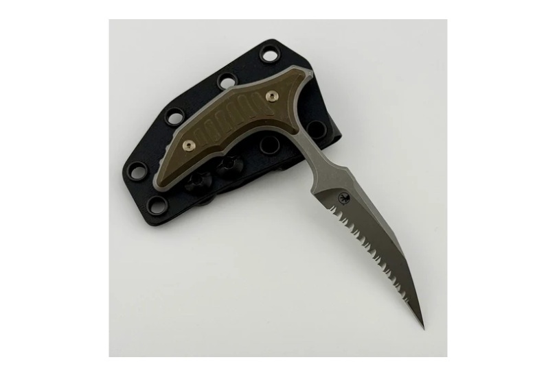 Microtech & Bastinelli Bee Marfione Select Apocalyptic Full Serrated w/ Antique Bronze Handles & Bronze Hardware 218-12APMS2
