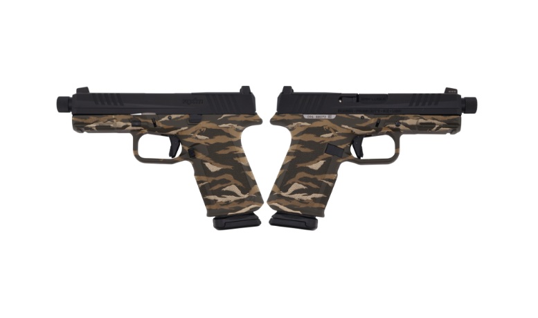 RUGER RXM THREADED 9MM PISTOL 4.5″ BBL OD GREEN TIGER STRIPE MAGPUL EHG, O.R. 2-15RD MAGS 9464