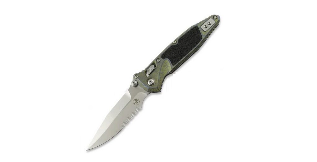 Microtech Socom Ram-Lok Spear Point Galactic Gold folding knife, combo edge 160RL-11SMS8